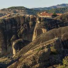 Amazing Sunset Panorama of  Monastery of the Holy Trinity in Meteora, Thessaly, Greece