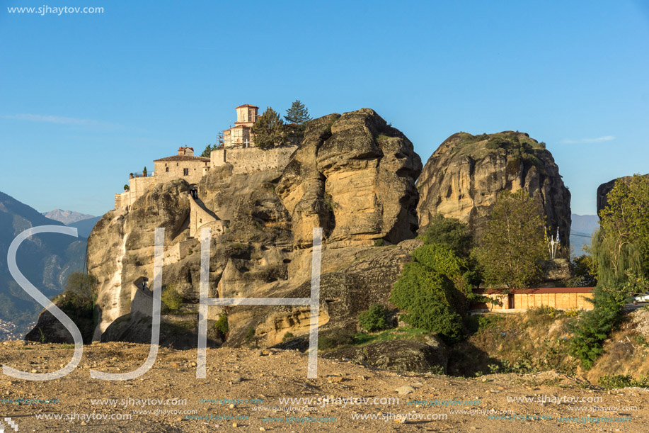 Amazing Sunset Panorama of  Holy Monastery of Varlaam in Meteora, Thessaly, Greece