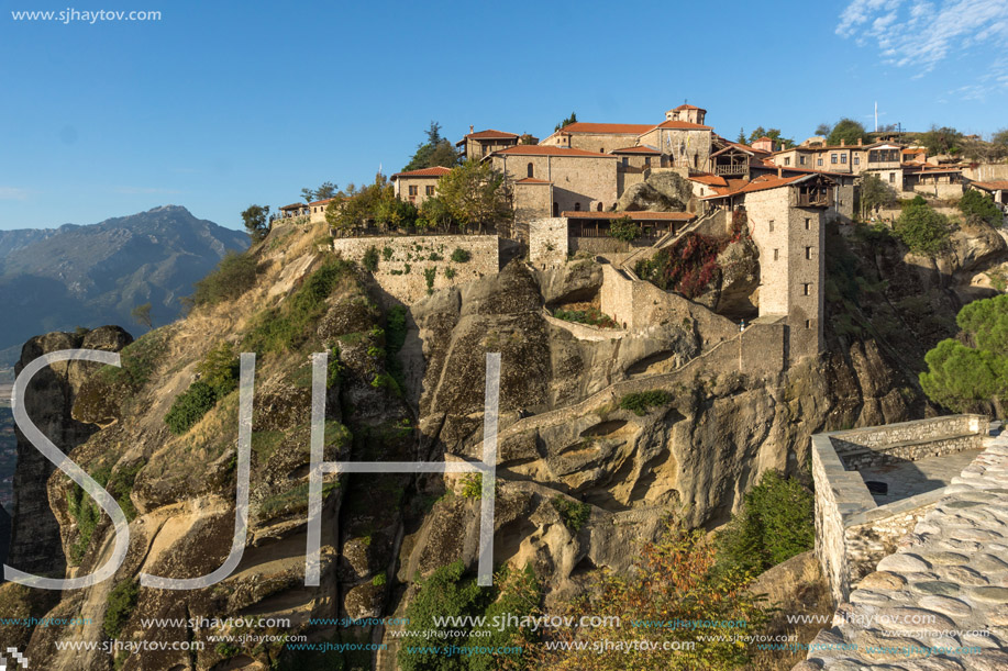 Amazing Landscape of Holy Monastery of Great Meteoron in Meteora, Thessaly, Greece