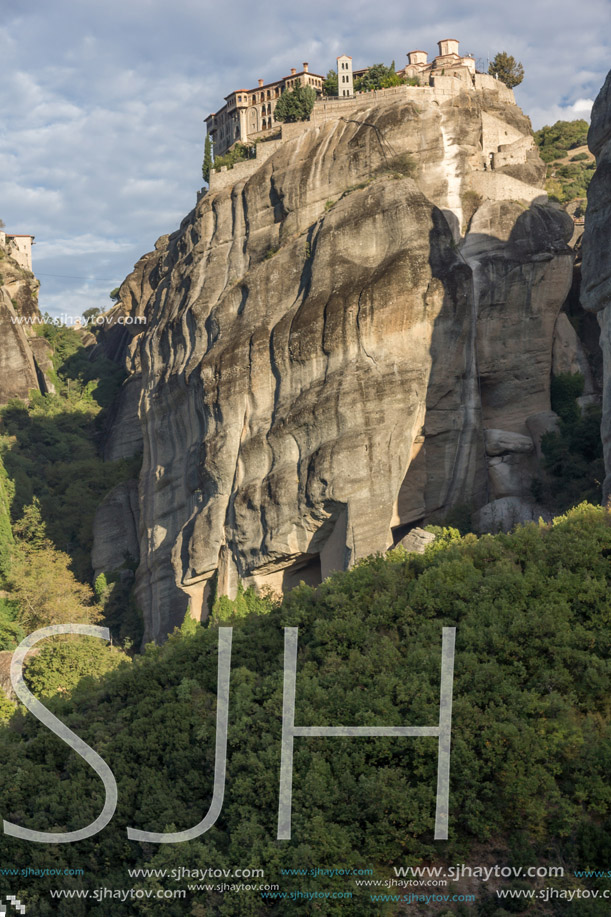 Amazing view of Rock Pillars and Holy Monasteries of Varlaam and St. Nicholas Anapausas  in Meteora, Thessaly, Greece