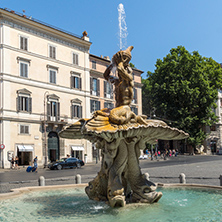 ROME, ITALY - JUNE 22, 2017: Amazing view of Triton Fountain at Piazza Barberini in Rome, Italy