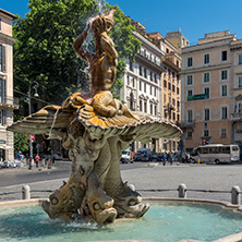 ROME, ITALY - JUNE 22, 2017: Amazing view of Triton Fountain at Piazza Barberini in Rome, Italy