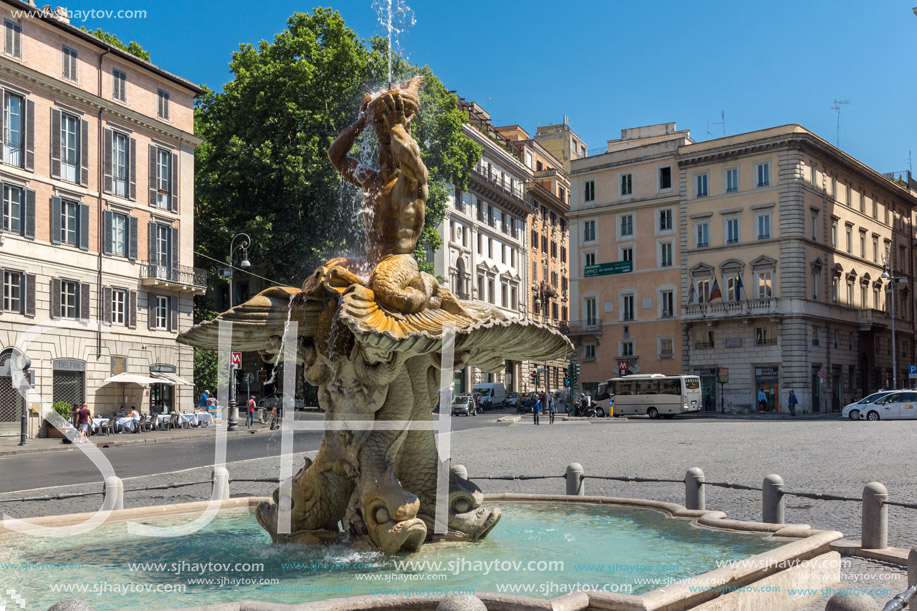ROME, ITALY - JUNE 22, 2017: Amazing view of Triton Fountain at Piazza Barberini in Rome, Italy