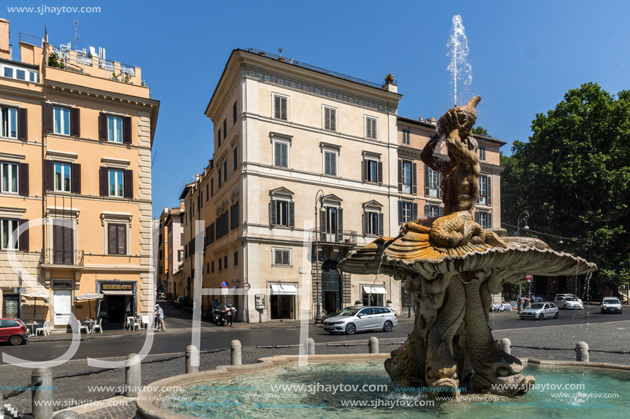 ROME, ITALY - JUNE 22, 2017: Amazing view of Triton Fountain at Piazza Barberini in Rome, Italy