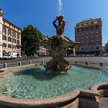 ROME, ITALY - JUNE 22, 2017: Amazing view of Triton Fountain at Piazza Barberini in Rome, Italy