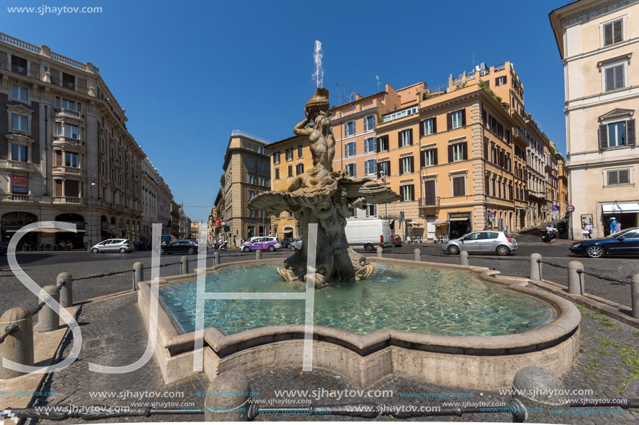 ROME, ITALY - JUNE 22, 2017: Amazing view of Triton Fountain at Piazza Barberini in Rome, Italy