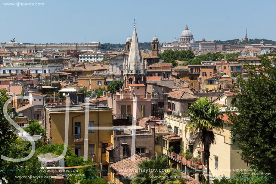 ROME, ITALY - JUNE 22, 2017: Amazing Panorama from Viale del Belvedere to city of Rome, Italy