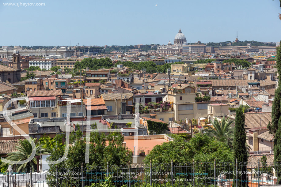 ROME, ITALY - JUNE 22, 2017: Amazing Panorama from Viale del Belvedere to city of Rome, Italy