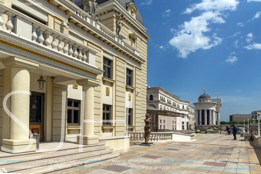 SKOPJE, REPUBLIC OF MACEDONIA - 13 MAY 2017: Macedonian National Theater in city of  Skopje, Republic of Macedonia