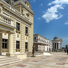 SKOPJE, REPUBLIC OF MACEDONIA - 13 MAY 2017: Macedonian National Theater in city of  Skopje, Republic of Macedonia