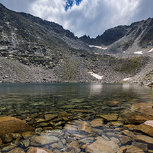 Amazing view of Ledenoto (Ice) Lake and Musala Peak, Rila mountain, Bulgaria