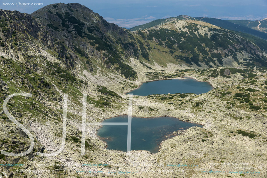Panoramic view to Musalenski lakes from Musala Peak, Rila mountain, Bulgaria