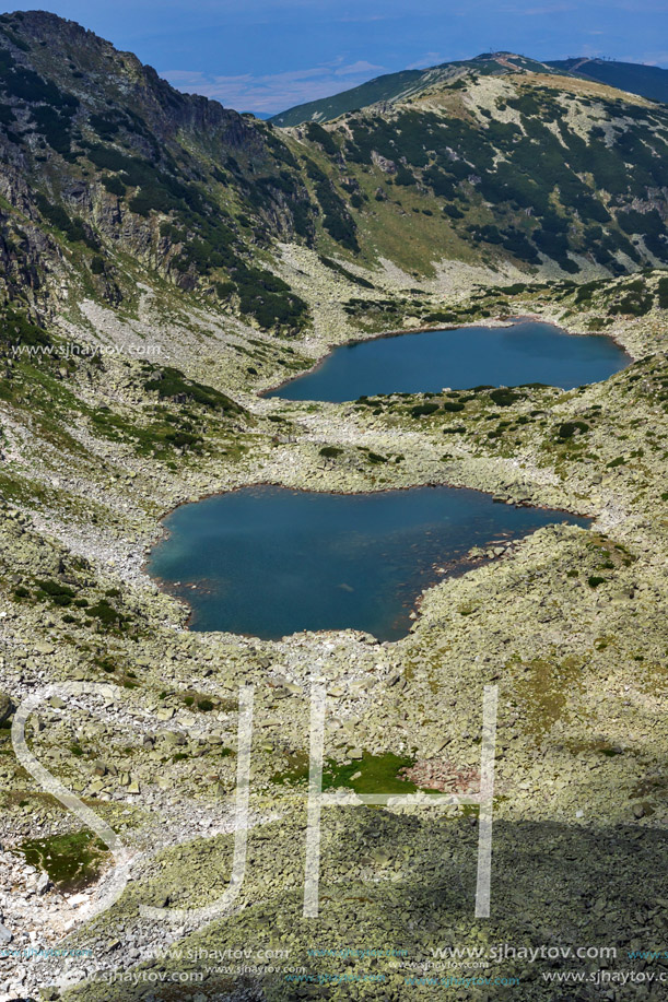 Panoramic view to Musalenski lakes from Musala Peak, Rila mountain, Bulgaria