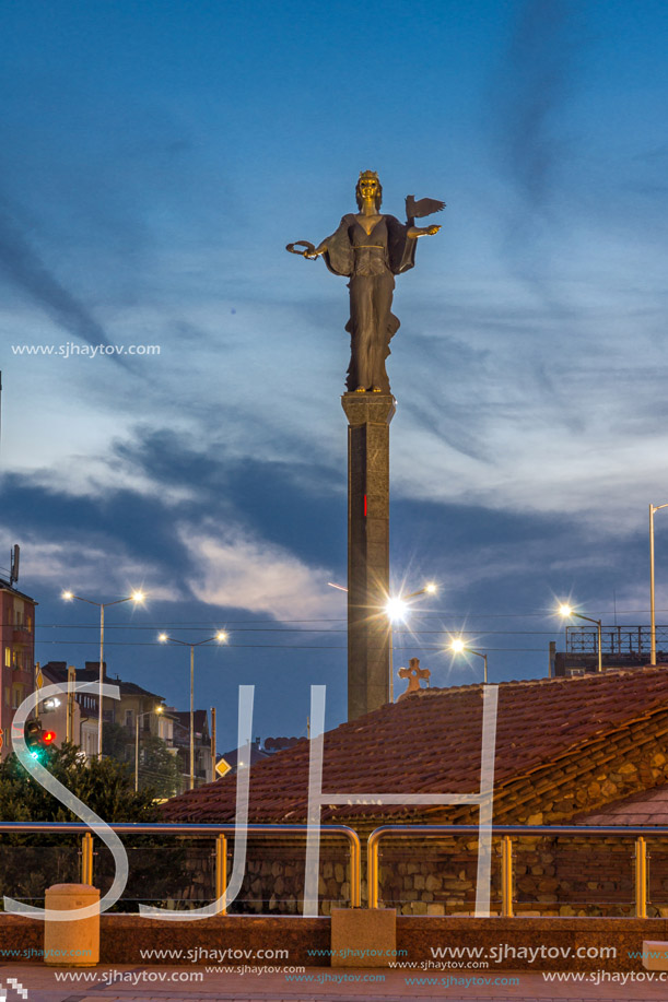 SOFIA, BULGARIA - JULY 21, 2017: Night photo of Independence Square and Hagia Sophia monument in city of Sofia, Bulgaria
