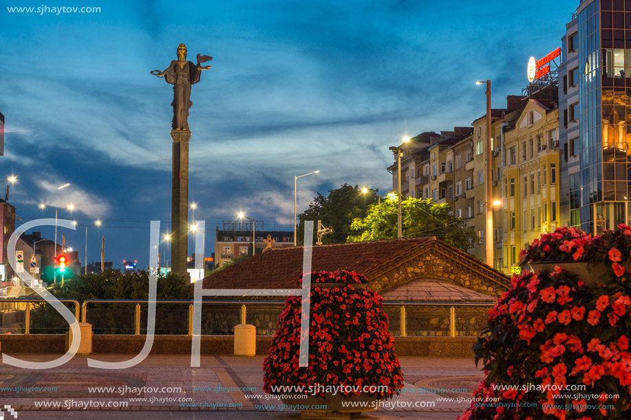 SOFIA, BULGARIA - JULY 21, 2017: Night photo of Independence Square and Hagia Sophia monument in city of Sofia, Bulgaria