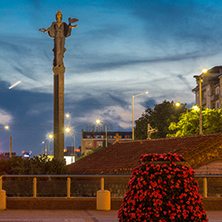 SOFIA, BULGARIA - JULY 21, 2017: Night photo of Independence Square and Hagia Sophia monument in city of Sofia, Bulgaria