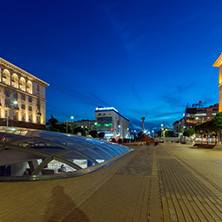 SOFIA, BULGARIA - JULY 21, 2017: Night photo of Independence Square and Hagia Sophia monument in city of Sofia, Bulgaria