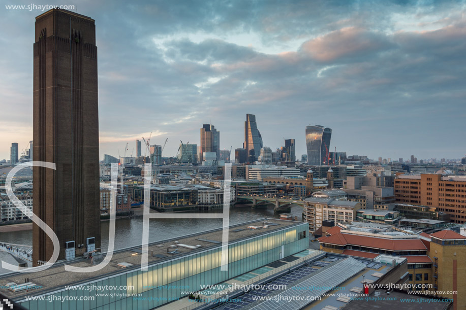 LONDON, ENGLAND - JUNE 18, 2016: Amazing Sunset panorama from Tate modern Gallery to city of London, England, Great Britain