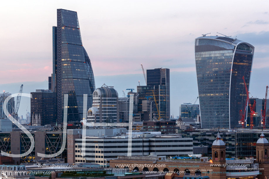 LONDON, ENGLAND - JUNE 18, 2016: Amazing Sunset panorama from Tate modern Gallery to city of London, England, Great Britain