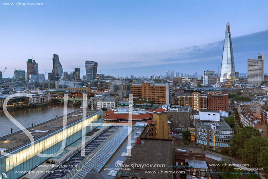 LONDON, ENGLAND - JUNE 18, 2016: Amazing Sunset panorama from Tate modern Gallery to city of London, England, Great Britain