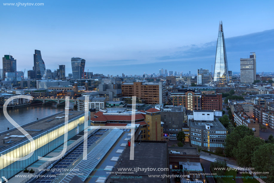LONDON, ENGLAND - JUNE 18, 2016: Amazing Sunset panorama from Tate modern Gallery to city of London, England, Great Britain