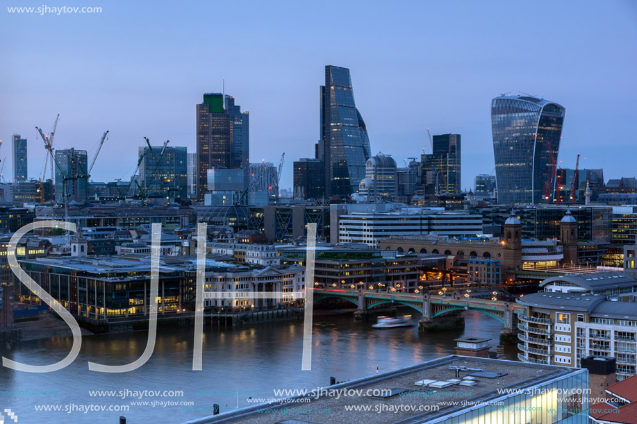 LONDON, ENGLAND - JUNE 18, 2016: Amazing Sunset panorama from Tate modern Gallery to city of London, England, Great Britain