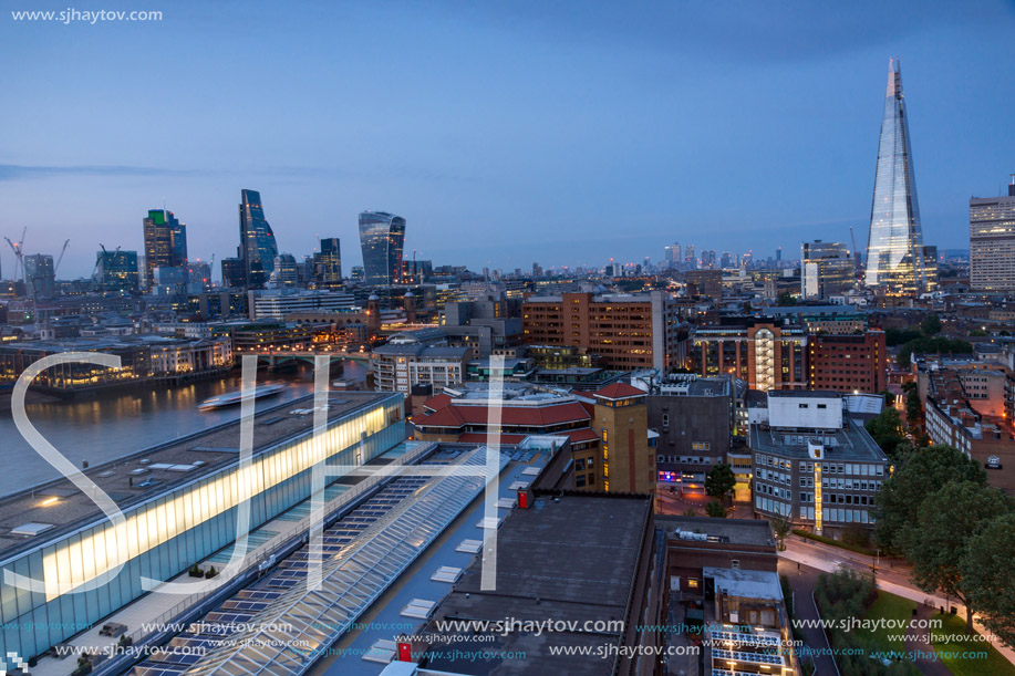 LONDON, ENGLAND - JUNE 18, 2016: Amazing Sunset panorama from Tate modern Gallery to city of London, England, Great Britain