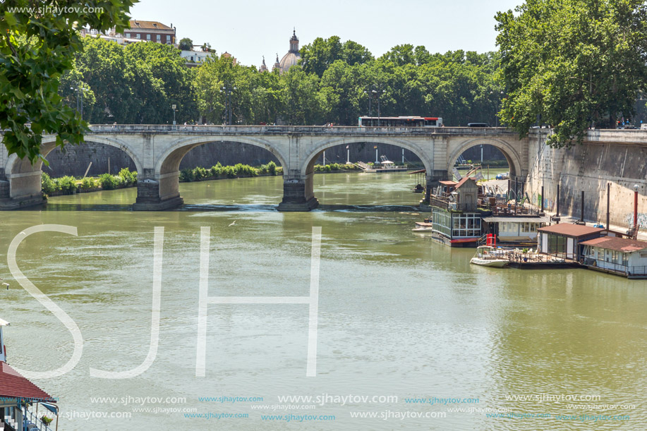 ROME, ITALY - JUNE 22, 2017: Amazing Panoramic view of Tiber River in city of Rome, Italy