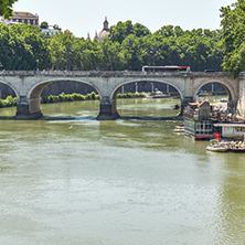 ROME, ITALY - JUNE 22, 2017: Amazing Panoramic view of Tiber River in city of Rome, Italy