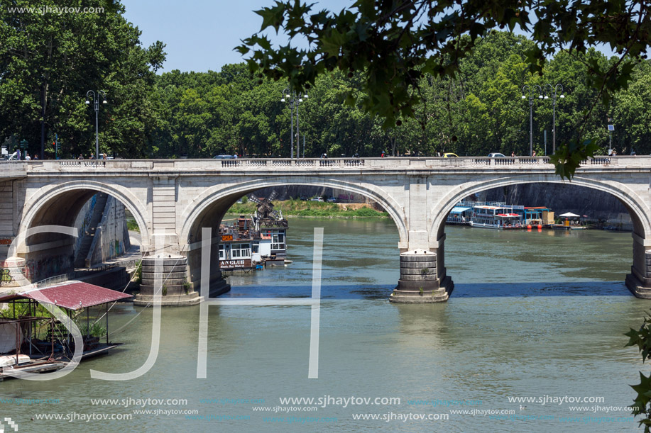 ROME, ITALY - JUNE 22, 2017: Amazing Panoramic view of Tiber River in city of Rome, Italy