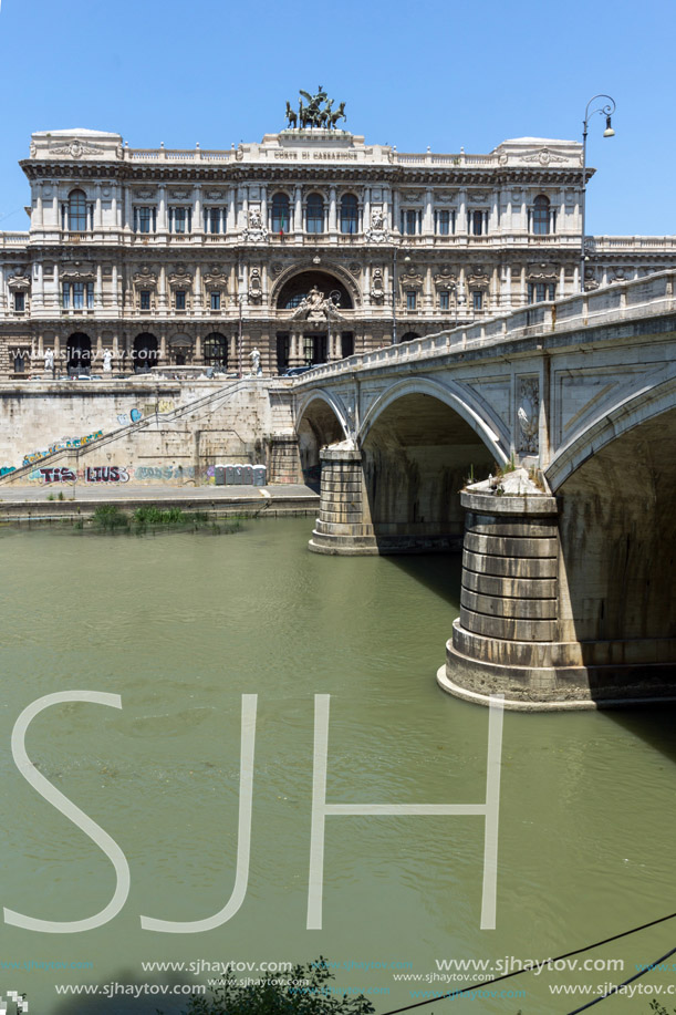 ROME, ITALY - JUNE 22, 2017: Amazing view of The Supreme Court of Cassation and Tiber River in city of Rome, Italy