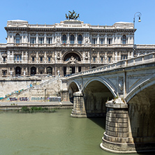 ROME, ITALY - JUNE 22, 2017: Amazing view of The Supreme Court of Cassation and Tiber River in city of Rome, Italy