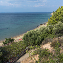 Panoramic view of Gea Beach at Sithonia peninsula, Chalkidiki, Central Macedonia, Greece