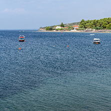 Panoramic view of Psakoudia Beach at Sithonia peninsula, Chalkidiki, Central Macedonia, Greece