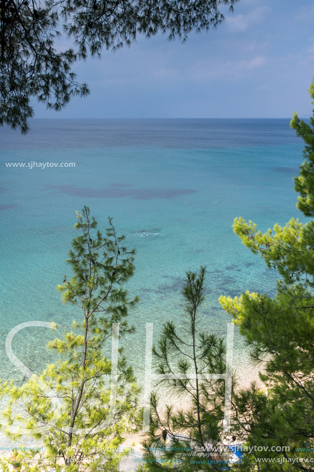 Panoramic view of Elia Beach at Sithonia peninsula, Chalkidiki, Central Macedonia, Greece