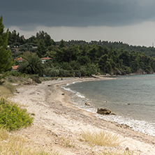 Panoramic view of Litheri Beach at Sithonia peninsula, Chalkidiki, Central Macedonia, Greece