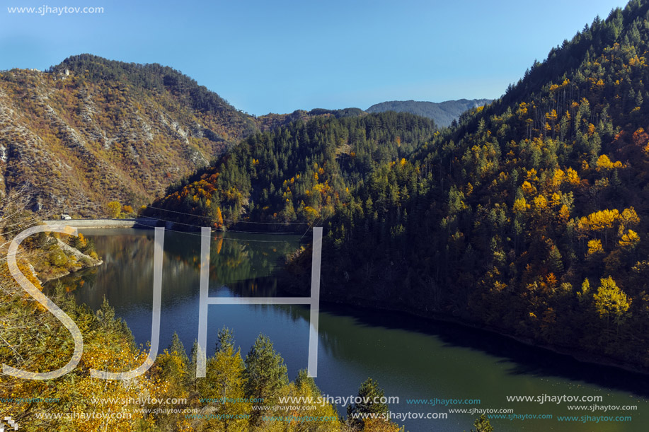 Amazing Autumn view of Teshel  Reservoir, Smolyan Region, Bulgaria