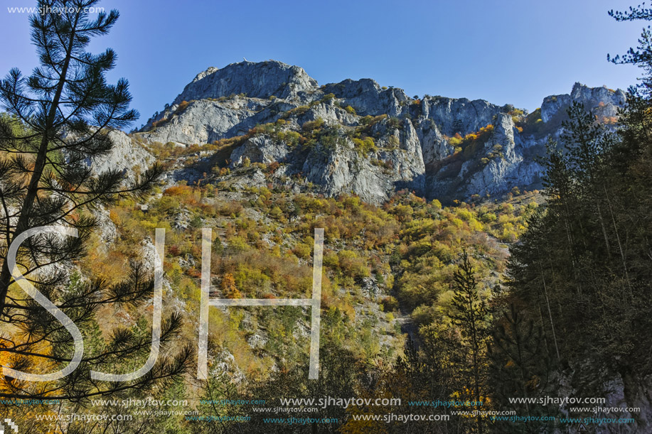 Panoramic Autumn view of Buynovsko gorge, Rhodope Mountains, Bulgaria