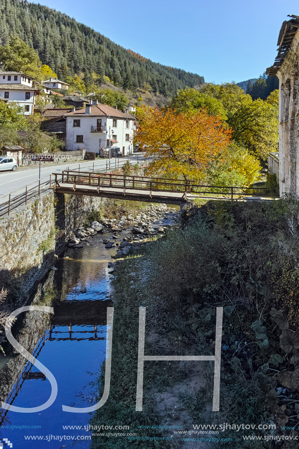 Panoramic view of town of Shiroka Laka and Rhodope Mountains, Smolyan Region, Bulgaria