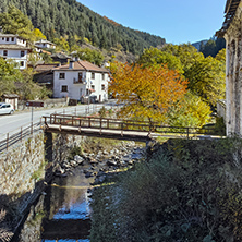 Panoramic view of town of Shiroka Laka and Rhodope Mountains, Smolyan Region, Bulgaria