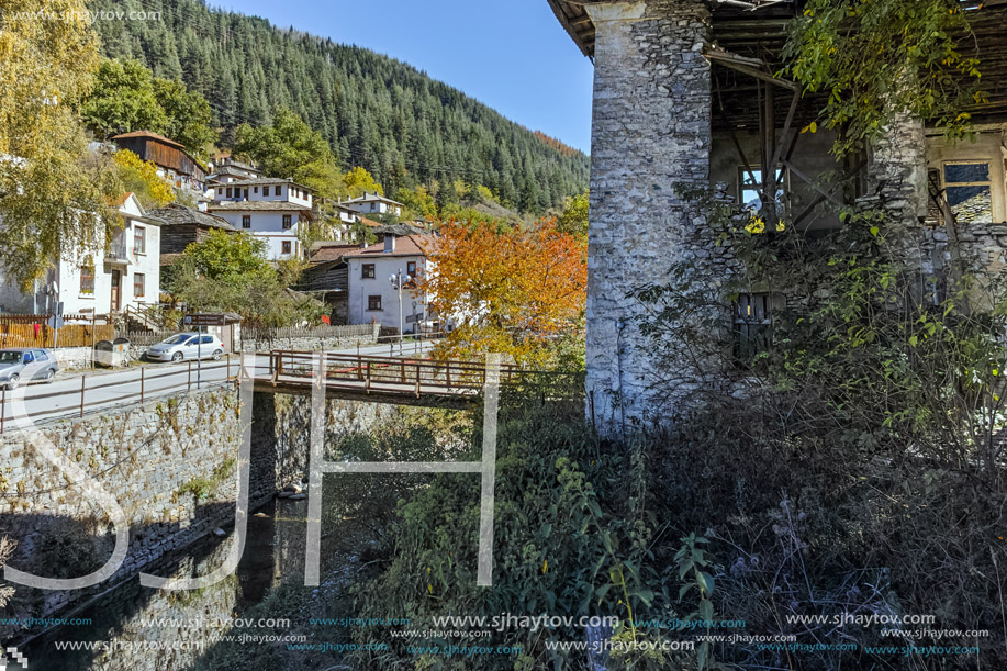 Panoramic view of town of Shiroka Laka and Rhodope Mountains, Smolyan Region, Bulgaria