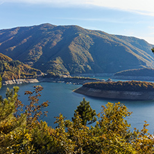 Autumn landscape of Meander of Vacha (Antonivanovtsy) Reservoir, Rhodopes Mountain, Bulgaria