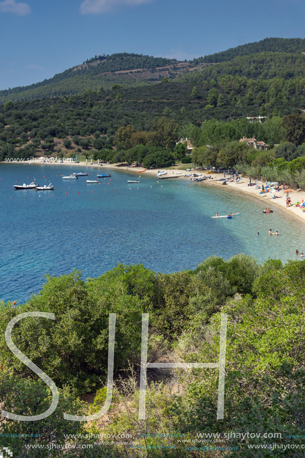 CHALKIDIKI, CENTRAL MACEDONIA, GREECE - AUGUST 25, 2014: Seascape of Agia Kiriaki Beach at Sithonia peninsula, Chalkidiki, Central Macedonia, Greece