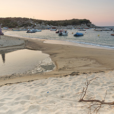 CHALKIDIKI, CENTRAL MACEDONIA, GREECE - AUGUST 26, 2014: Sunset view of Kalamitsi Beach at Sithonia peninsula, Chalkidiki, Central Macedonia, Greece