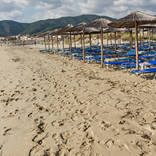 CHALKIDIKI, CENTRAL MACEDONIA, GREECE - AUGUST 26, 2014: Seascape of Sarti Beach at Sithonia peninsula, Chalkidiki, Central Macedonia, Greece