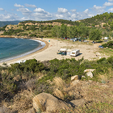CHALKIDIKI, CENTRAL MACEDONIA, GREECE - AUGUST 26, 2014: Seascape of Achlada Beach at Sithonia peninsula, Chalkidiki, Central Macedonia, Greece
