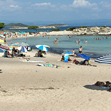 CHALKIDIKI, CENTRAL MACEDONIA, GREECE - AUGUST 26, 2014: Seascape of Karidi Beach Vourvourou at Sithonia peninsula, Chalkidiki, Central Macedonia, Greece