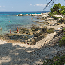 CHALKIDIKI, CENTRAL MACEDONIA, GREECE - AUGUST 26, 2014: Seascape of Karidi Beach Vourvourou at Sithonia peninsula, Chalkidiki, Central Macedonia, Greece