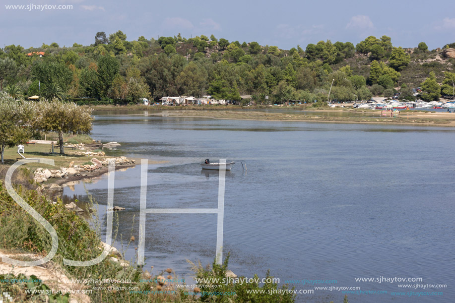CHALKIDIKI, CENTRAL MACEDONIA, GREECE - AUGUST 26, 2014: Seascape of Livari Beach Vourvourou at Sithonia peninsula, Chalkidiki, Central Macedonia, Greece