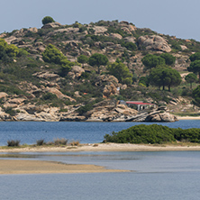 CHALKIDIKI, CENTRAL MACEDONIA, GREECE - AUGUST 26, 2014: Seascape of Livari Beach Vourvourou at Sithonia peninsula, Chalkidiki, Central Macedonia, Greece